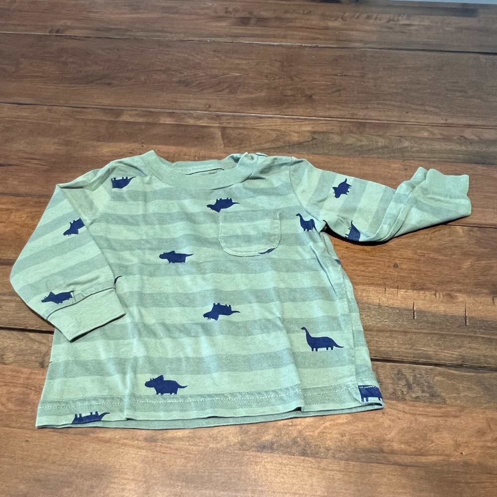 Striped long sleeve tee w/ dinosaurs